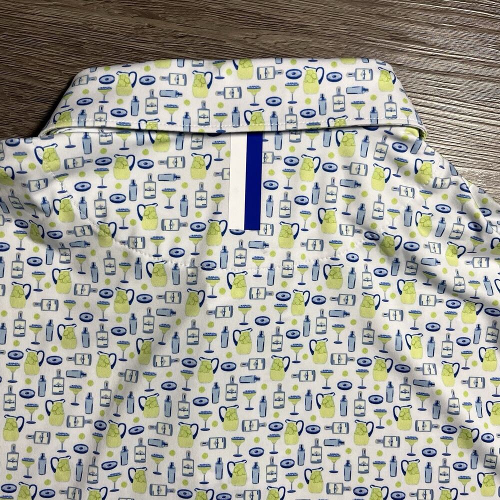 Men's Patterned Short-Sleeve Rhoback - White with Blue & Lime Cocktail Print - Picture 8 of 13